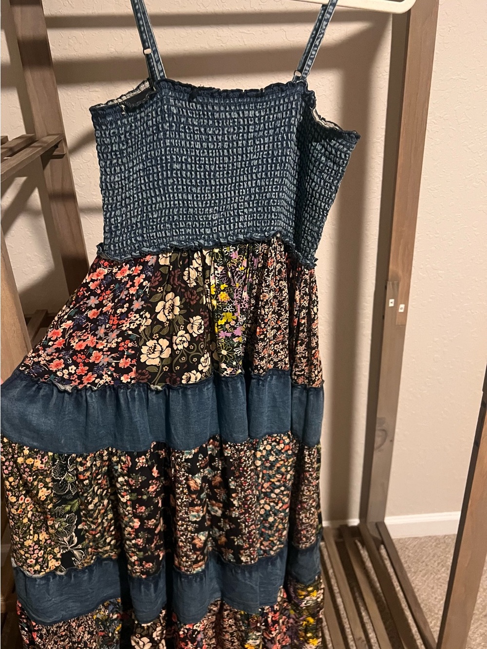 Young Threads Smocked Tiered Midi Dress in Navy Floral - Picture 4 of 6